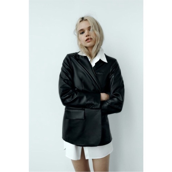 Zara faux leather menswear style blazer BLOGGERS FAVORITE!! - Picture 7 of 10
